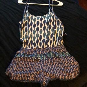 Blue, green, white patterned romper